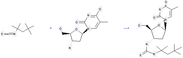Pentane,2-isothiocyanato-2,4,4-trimethyl- can be used to produce 3'-[3-(1,1,3,3-Tetramethylbutyl)thioureido]-3'-deoxythymidine by heating